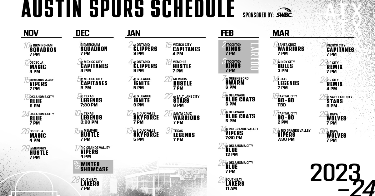 AUSTIN SPURS ANNOUNCE 2023-24 SEASON SCHEDULE - Austin Spurs austin-spurs-announce-2023-24-season-schedule-austin-spurs