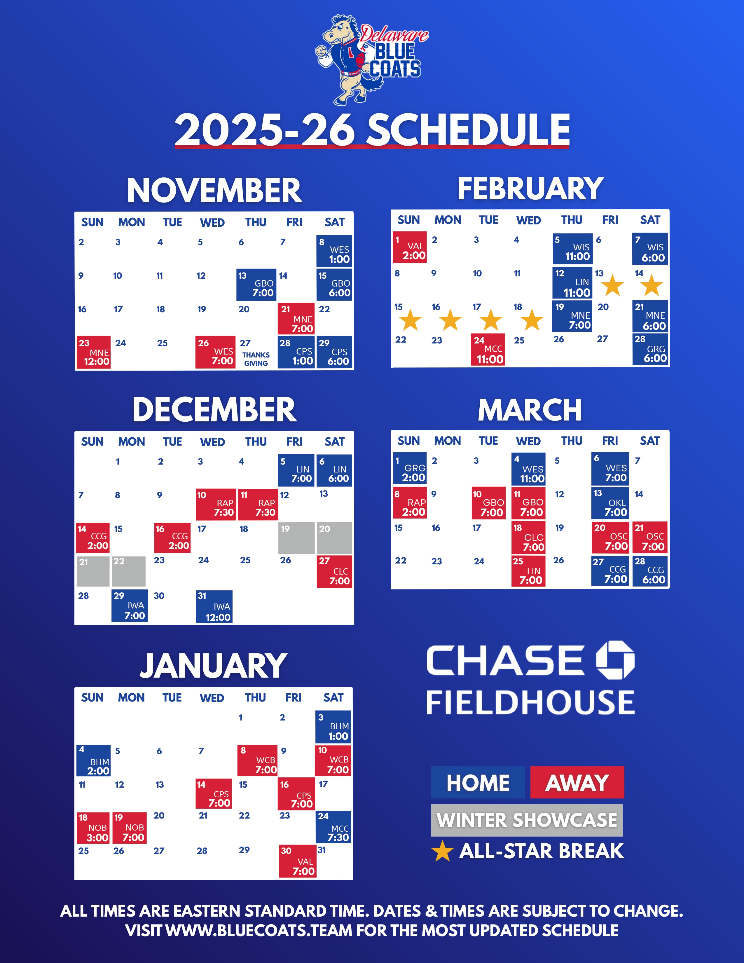 Blue Coats 25-26 Schedule