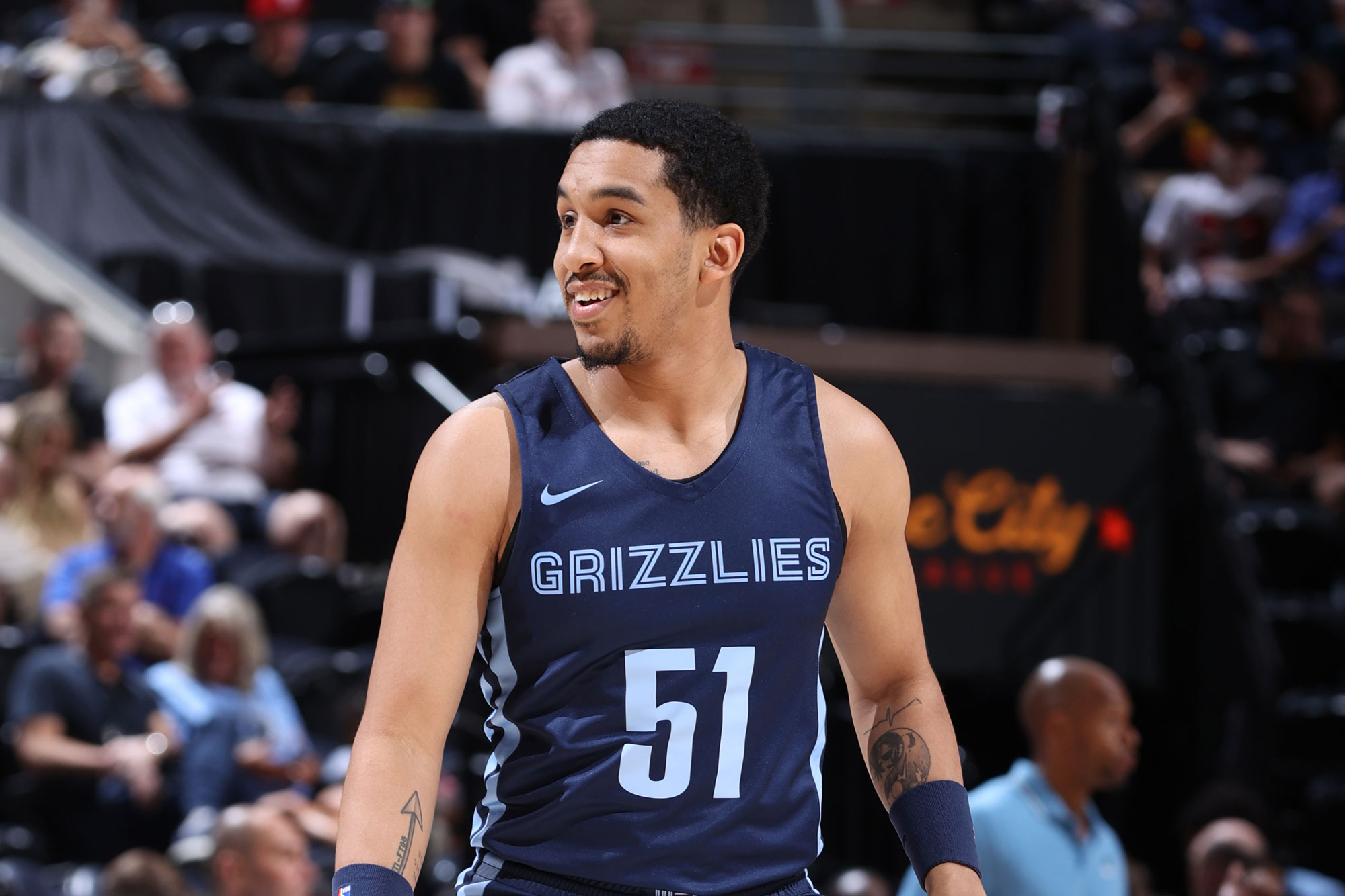 SALT LAKE CITY, UT - JULY 5: Tremont Waters #51 of the Memphis Grizzlies smiles and looks on during the 2022 NBA Salt Lake City Summer League on July 5, 2022 at the Vivint Arena in Salt Lake City, Utah. (Photo by Melissa Majchrzak/NBAE via Getty Images)