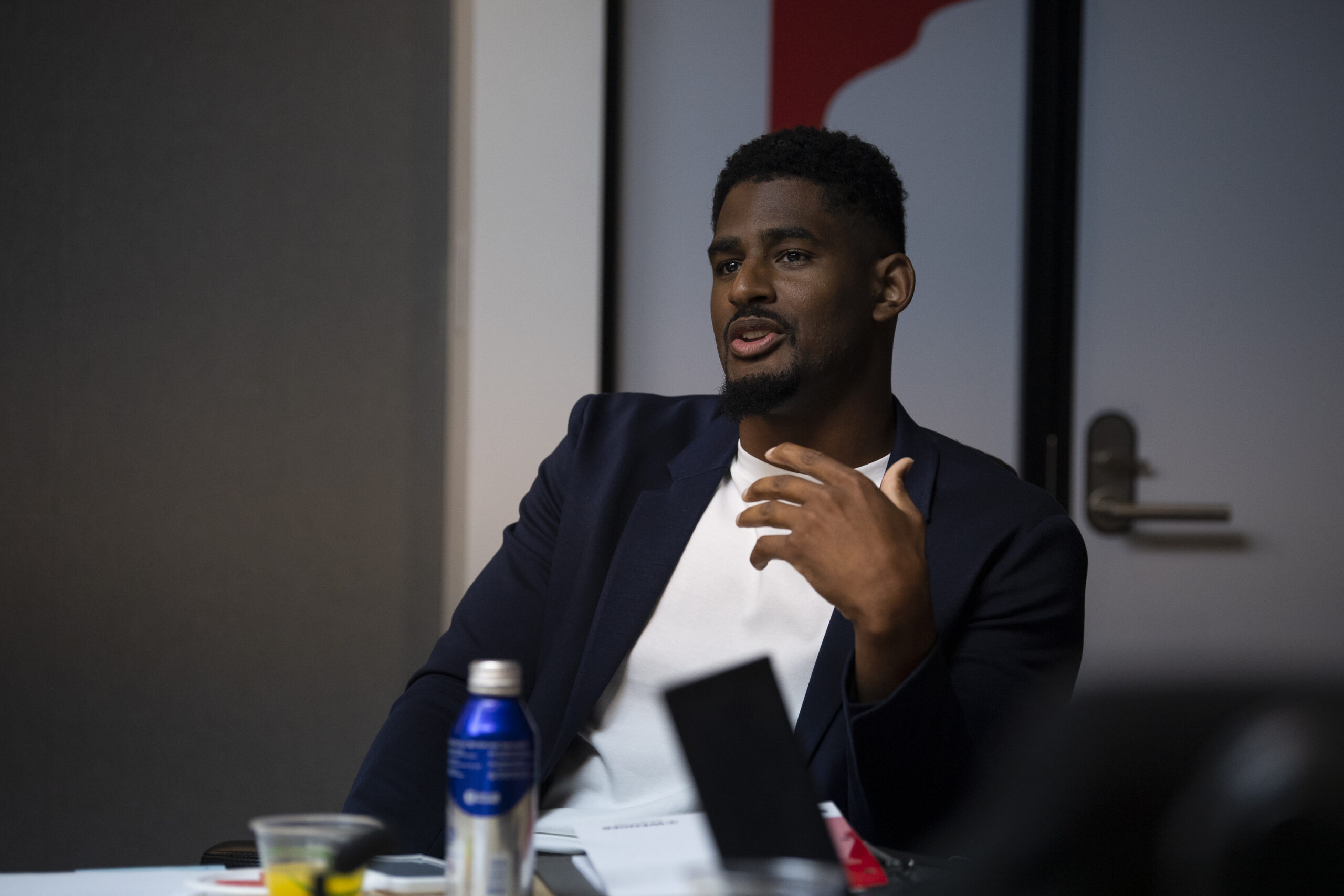 NEW YORK, NY - OCTOBER 13: Rodney Pryor of the Stockton Kings speaks during the Business Mentorship Program presentations. (Photo by Kostas Lymperopoulos/NBAE via Getty Images)